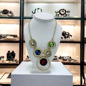 Goldtone Beaded Multi-olor Circular Statement Necklace with Extender